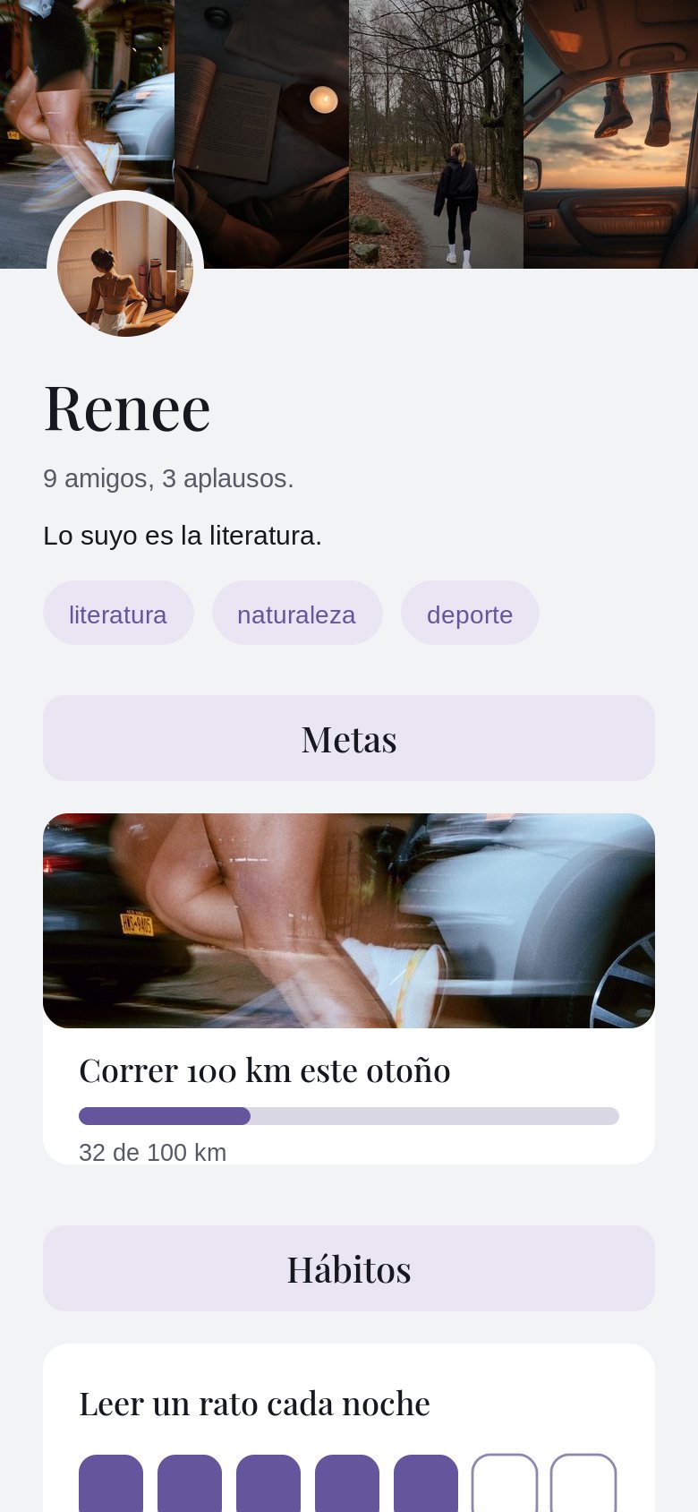 Un perfil ordenado por metas, hábitos, fotos y lo escrito
